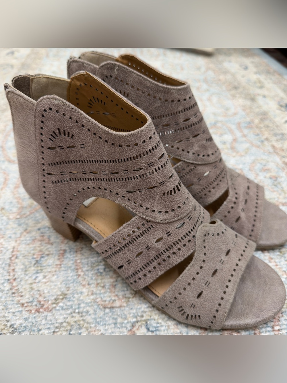 Not Rated Taupe Suede Cutout Peep-Toe Heels size 8